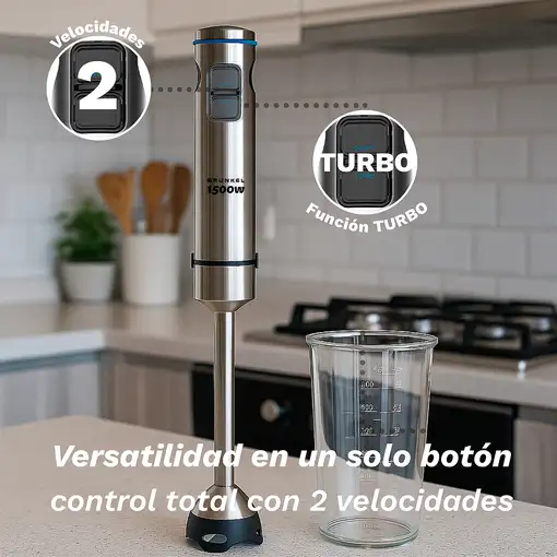 Batidora de mano inox, 1500 W, con vaso, picadora, varilla, BM-1500SET GRUNKEL