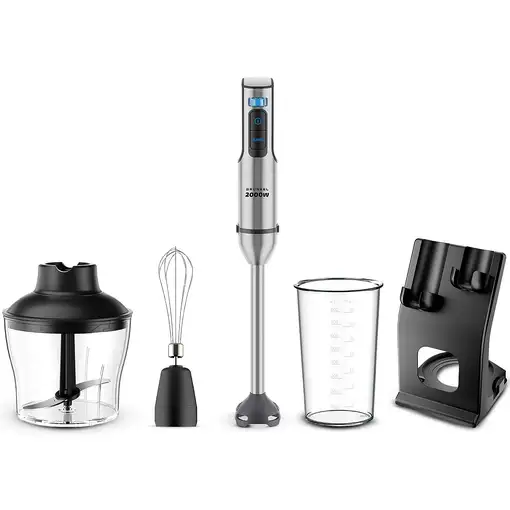 Batidora de mano inox, 2000 W, con vaso, picadora, varilla, BM-2000SET GRUNKEL