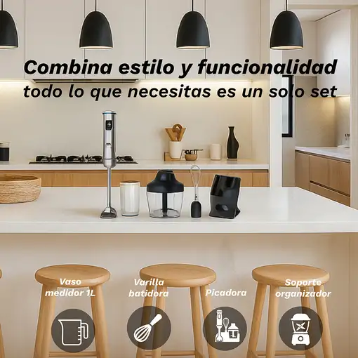 Batidora de mano inox, 2000 W, con vaso, picadora, varilla, BM-2000SET GRUNKEL