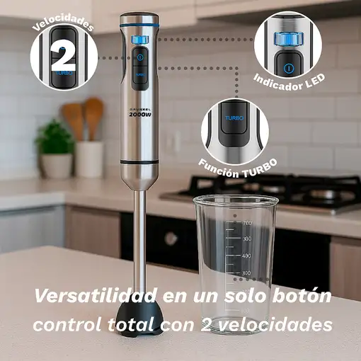 Batidora de mano inox, 2000 W, con vaso, picadora, varilla, BM-2000SET GRUNKEL