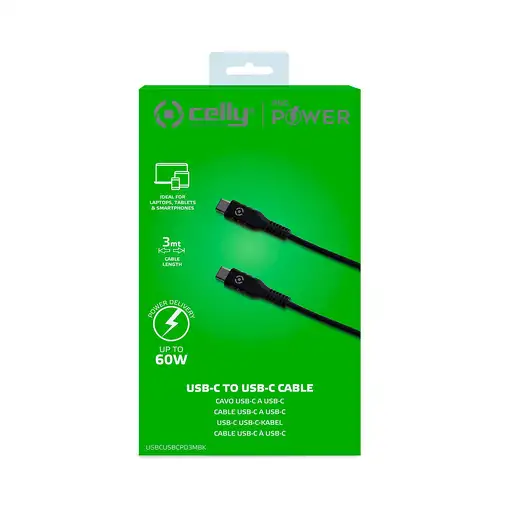 Celly USBCUSBCPD3MBK cable USB 3 m USB C Negro