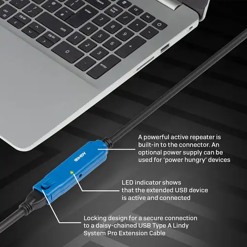 Lindy 43381 cable USB USB 3.2 Gen 1 (3.1 Gen 1) 8 m USB C USB A Negro, Azul