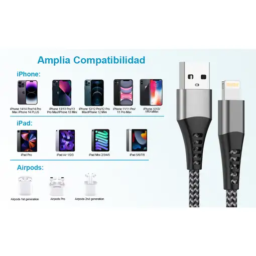 Cable Carga Rápida de 2 metros USB a LIGHTING -Irrompible