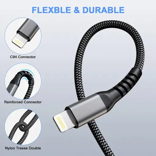 Cable Carga Rápida de 2 metros USB-C a LIGHTING - Irrompible