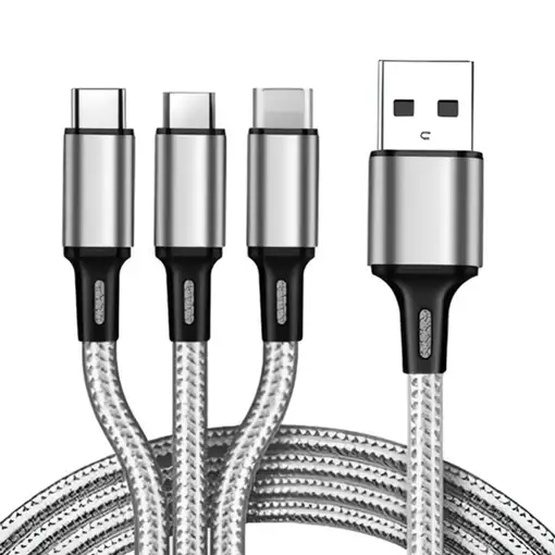 Cable 3 en 1 Universal Klack de 1 metro MicroUSB, Lightning y Tipo-C.