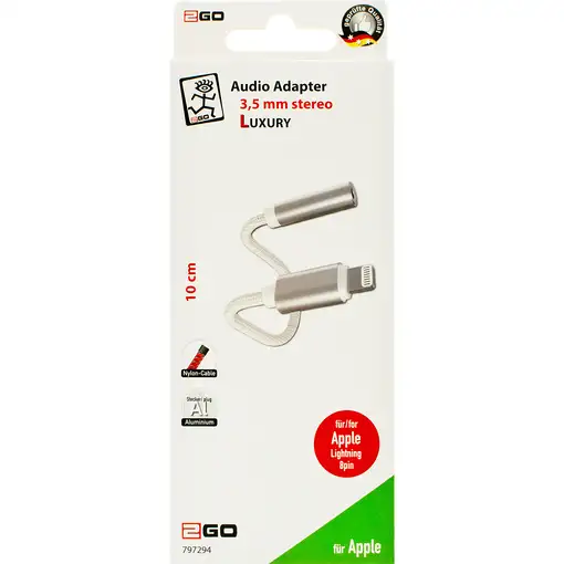2GO 797294 cable de audio 0,1 m 3,5mm Lightning Blanco