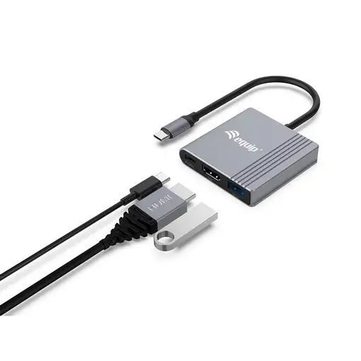 Equip Adaptador 3 en 1 USB-C a HDMI / USB-A / USB PD, 4K/60Hz, 100W USB PD