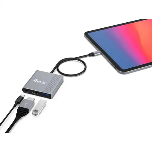 Equip Adaptador 3 en 1 USB-C a HDMI / USB-A / USB PD, 4K/60Hz, 100W USB PD