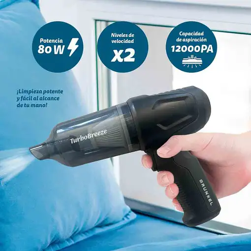 Aspirador de mano 12 KPa, 80W, autonomía 25 minutos, carga USB, CARFORCE2 GRUNKEL