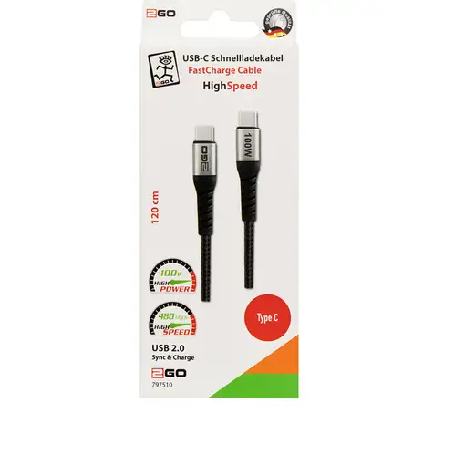 2GO 797510 cable USB USB 2.0 1,2 m USB C Negro, Plata