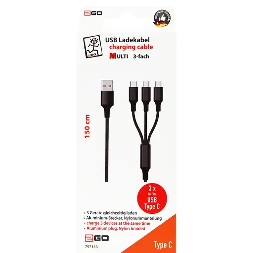 2GO 797156 cable USB 1,5 m USB B 3 x USB C Negro