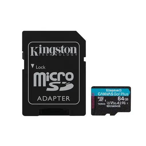Kingston Technology Tarjeta microSDXC Canvas Go Plus Gen4 de 64 GB, 200 MB/s, A2 U