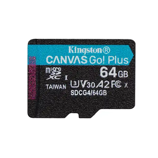 Kingston Technology Tarjeta microSDXC Canvas Go Plus Gen4 de 64 GB, 200 MB/s, A2 U
