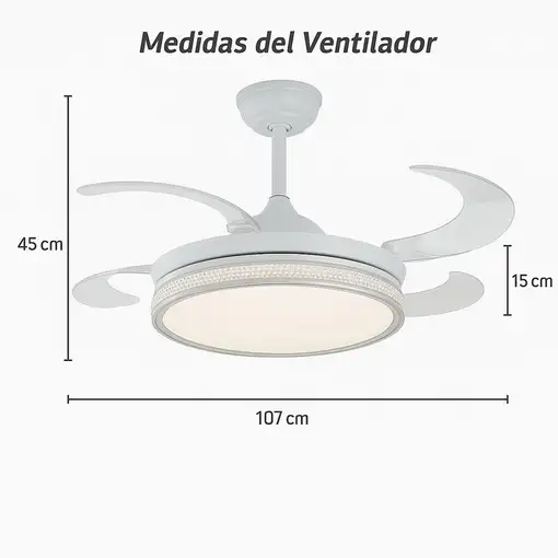 Ventilador de Techo Klack con Luz LED, Aspas retráctiles de 106 cm