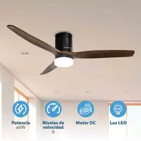 Ventilador techo Grunkel SKYWIND-52WN, 6-40W, LED 15W, 6 vel, mando, temporizador