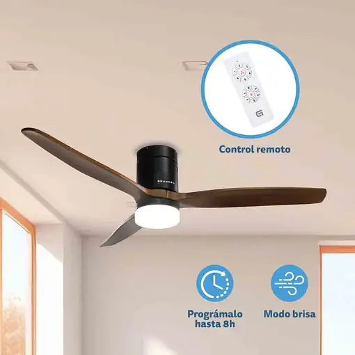 Ventilador de techo con luz Led, 3 aspas madera oscura 132cm, SKYWIND-52WN GRUNKEL