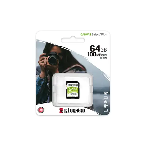 Kingston Technology Tarjeta SDXC Canvas Select Plus 100R C10 UHS-I U1 V10 de 64 GB