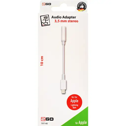 2GO 797140 cable de audio 0,1 m 3,5mm Lightning Blanco