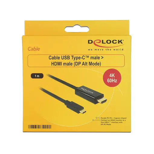 DeLOCK 85290 adaptador de cable de vídeo 1 m USB Tipo C HDMI Negro