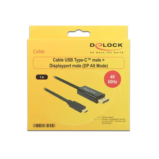 DeLOCK 85255 adaptador de cable de vídeo 1 m USB Tipo C DisplayPort Negro