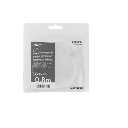 LogiLink CU0180 cable USB 0,8 m USB C Blanco