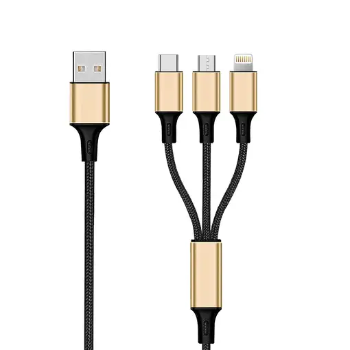 2GO 797152 cable USB 3 m USB B USB C/Micro-USB B/Lightning Negro, Oro