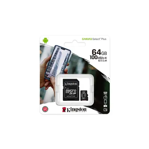 Kingston Technology Canvas Select Tarjeta micSDHC Plus 100R A1 C10 de 64 GB + ADP