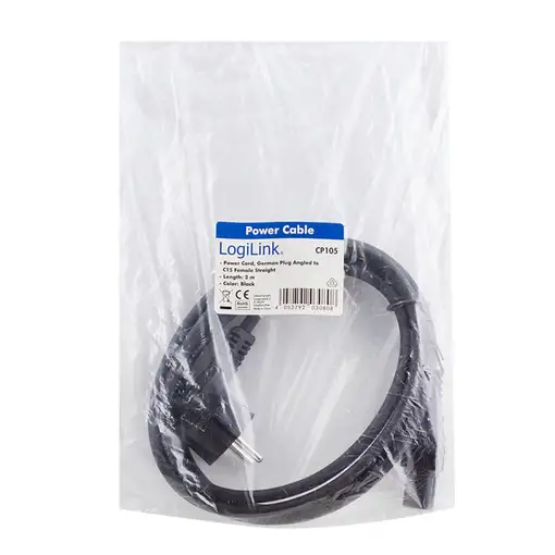 LogiLink CP105 cable de transmisión Negro 2 m CEE 7/7 C15 acoplador
