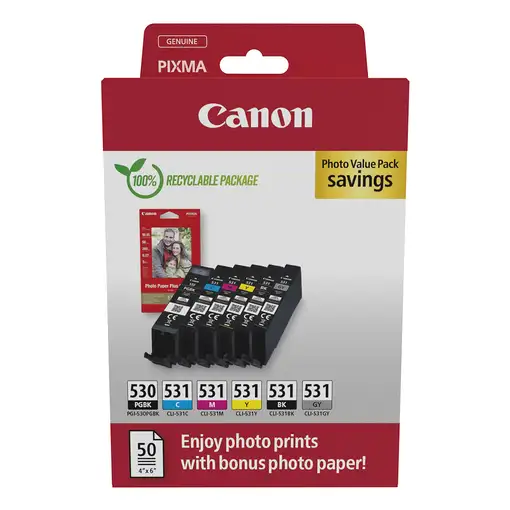Canon PGI-530/CLI-531 PVP cartucho de tinta 6 pieza(s) Original Negro, Cian, Gris,