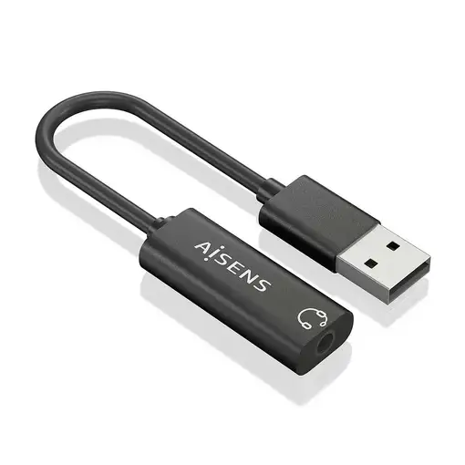 AISENS Conversor USB-A a Audio 48KHz, USB-A/M-Jack 3.5/H, Negro, 10 cm