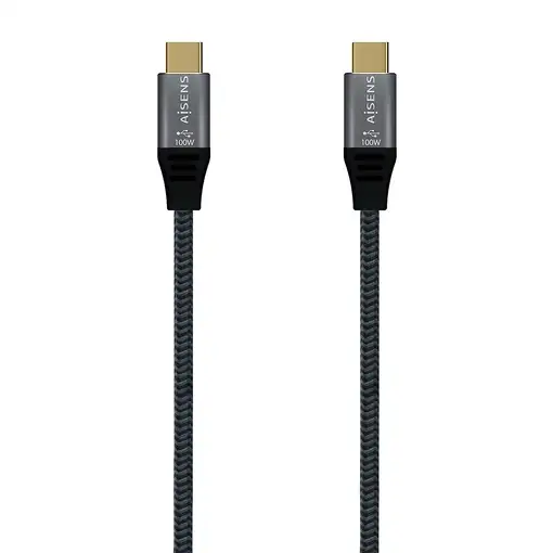AISENS Cable USB 2.0 Aluminio 5A 100W E-Mark, USB-C/M-USB-C/M, Gris, 1.0M
