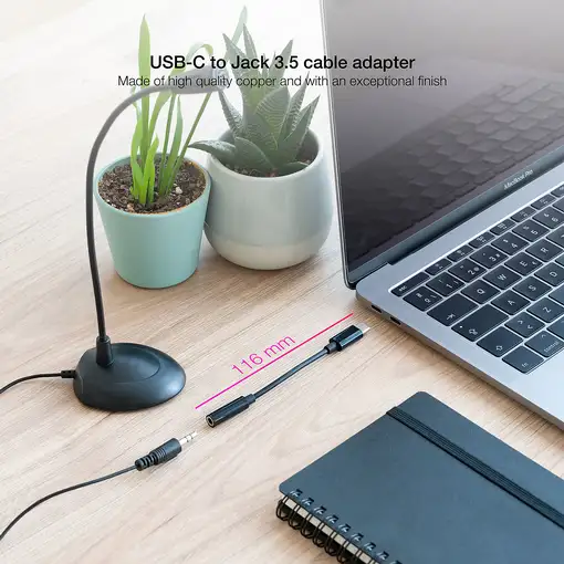 Nanocable Cable Adaptador Audio USB-C/M a Jack 3.5/H, 11 cm, Negro