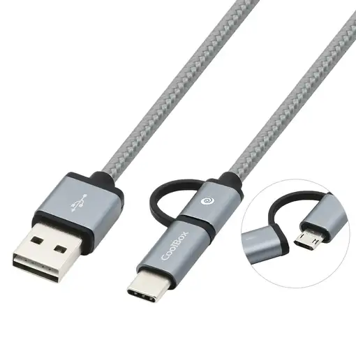CoolBox COO-CAB-U2MC-GR cable USB USB 2.0 1 m USB A USB C/Micro-USB B Gris