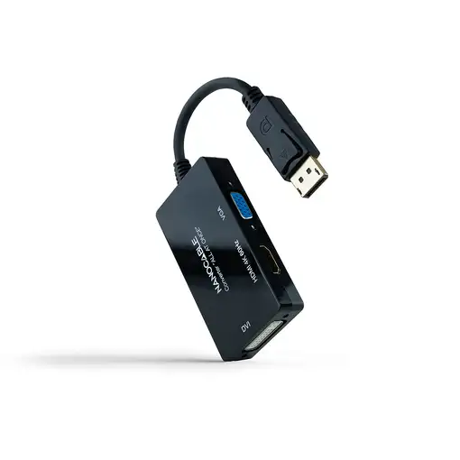 Nanocable Conversor DISPLAYPORT a HDMI/DVI/VGA, 20 cm, Negro