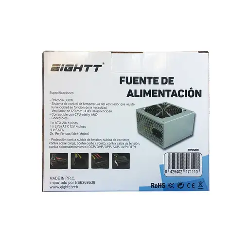 Eightt EPS500 unidad de fuente de alimentación 500 W 20+4 pin ATX Gris