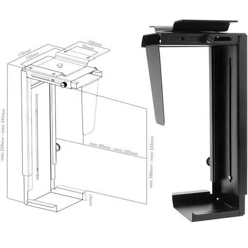 Techly ICA-CS 66 soporte de CPU Soporte para instalación de CPU bajo mesa Negro