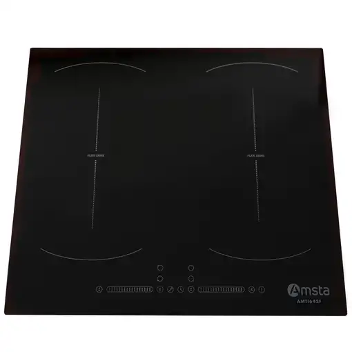 AMSTA Placa de Inducción, 2 zonas flexibles, 4 fuegos, 60 cm 7400w Negra