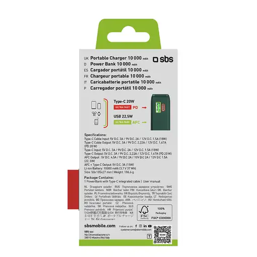 SBS TTBB10000LCDTCPD20G batería externa 10000 mAh Verde