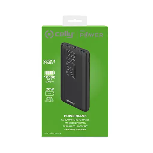 Celly PBPD10000EVOBK batería externa 10000 mAh Negro