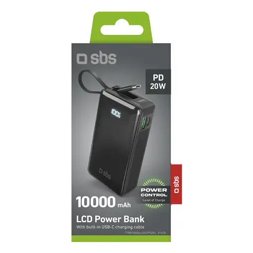 SBS TTBB10000LCDTCPD20K batería externa Ión de litio 10000 mAh Negro