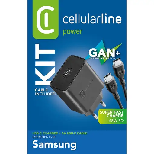 Cellularline Super Fast Charger Kit PD 45W Cargador de baterías de red USB-C de 45