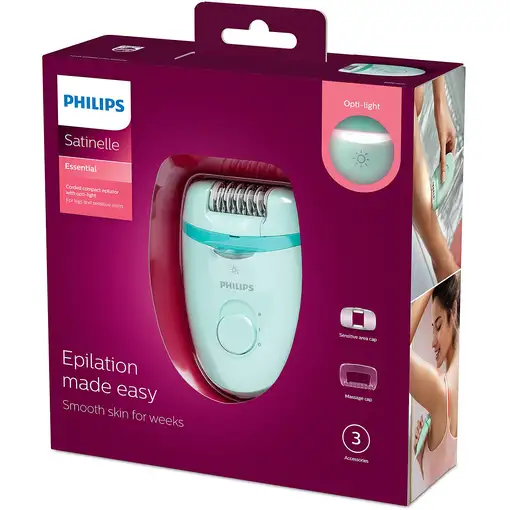Philips Satinelle Essential Depiladora con cable compacta con luz Opti-Light