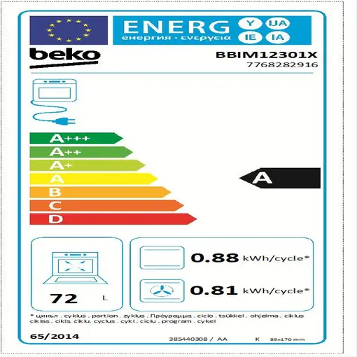 Beko BBIM12301X horno 72 L Negro, Acero inoxidable