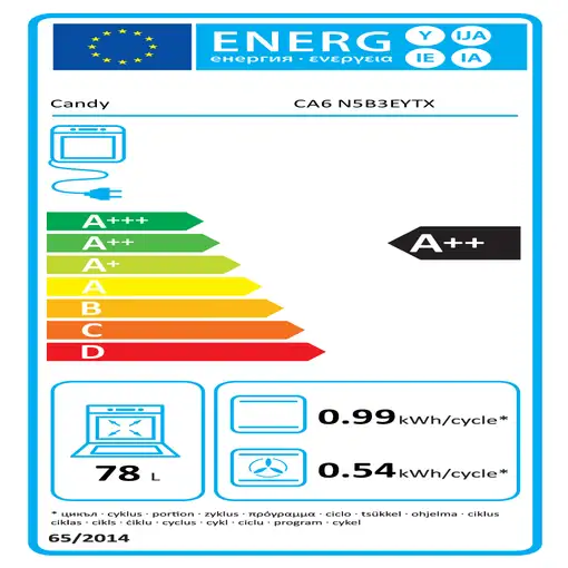 Candy CA6 N5B3EYTX 78 L Negro, Acero inoxidable