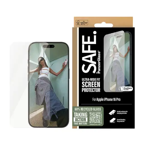 PanzerGlass SAFE. by ® Screen Protector iPhone 16 Pro | Ultra-Wide Fit Protector d