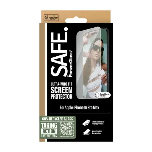 PanzerGlass SAFE. by ® Screen Protector iPhone 16 Pro Max | Ultra-Wide Fit Protect