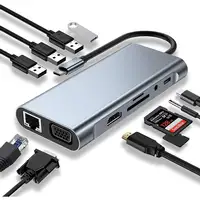 Adaptador Klack HUB USB-C a HDTV 10 en 1, 4K HDMI, VGA, Puertos USB 3.0, SD/TF