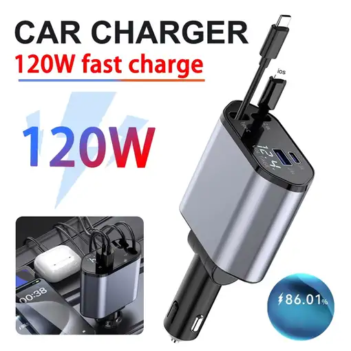 Cargador de Coche Retráctil Klack 4 en 1 de 120W