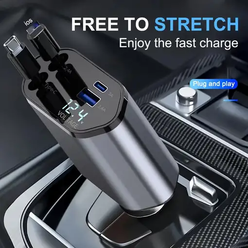Cargador de Coche Retráctil Klack 4 en 1 de 120W