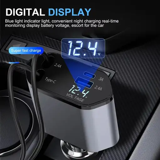 Cargador de Coche Retráctil Klack 4 en 1 de 120W